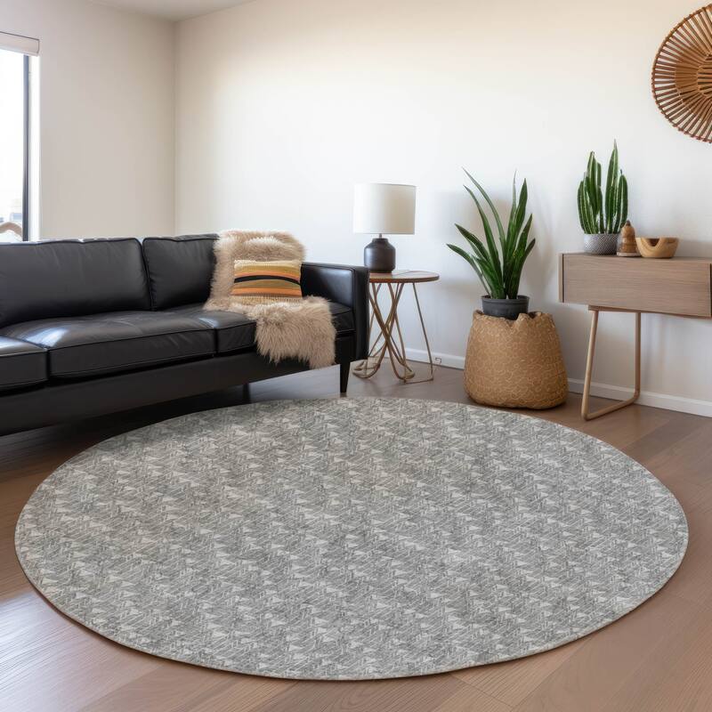 Premium Washable Super Soft Boho Moroccan Modern Mayfield Rug - Gray - 8' x 8' - Round