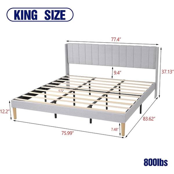 dimension image slide 21 of 25, AUFANK Upholstered Platform Bed Frame with Headboard Wooden Slats Support