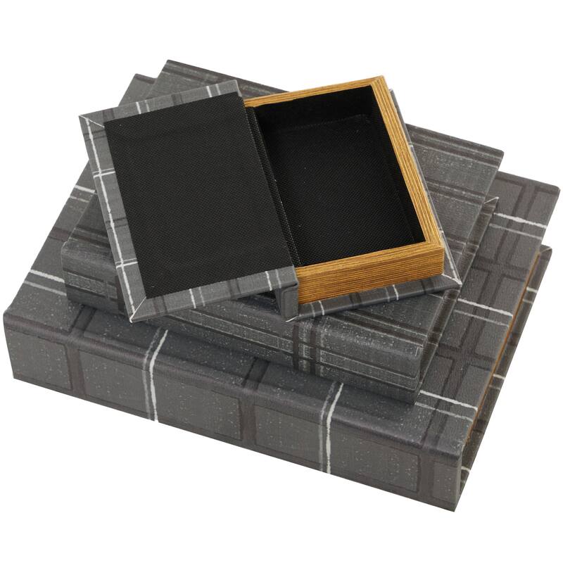 Burlap Leather Canvas Book Box Various Designs (Set of 3)