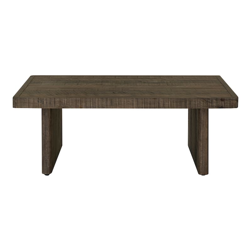 NADAAL STUDIOS Brannon Coffee Table, Rectangular Solid Pinewood, Matte Driftwood Finish, Brown Light Grey - Wood - Aged Brown