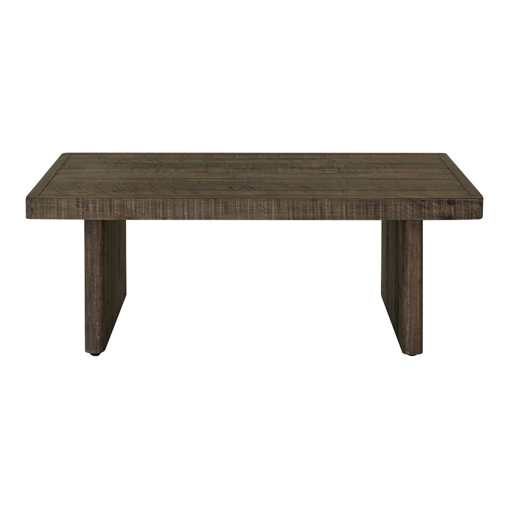 NADAAL STUDIOS Brannon Coffee Table, Rectangular Solid Pinewood, Matte Driftwood Finish, Brown Light Grey