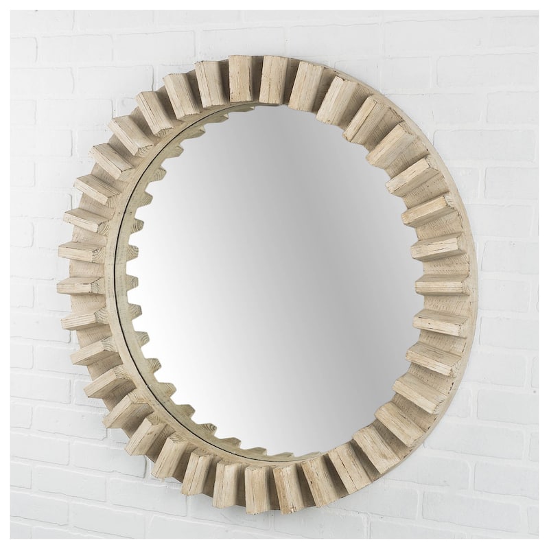 Sprocket Light Brown Solid Wood Cog Frame Round Mirror - 35" x 35"