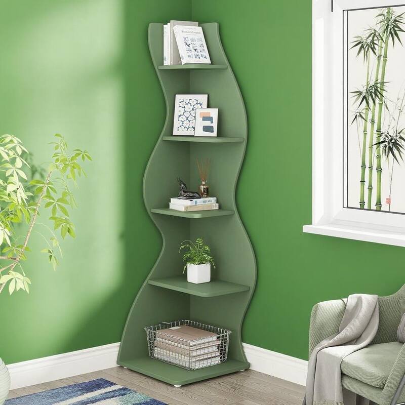 Modern 5-Tier Corner Shelf Unit with Adjustable Shelves for Living Room Office or Bedroom - 19.68” x 18.89” x 69.88”