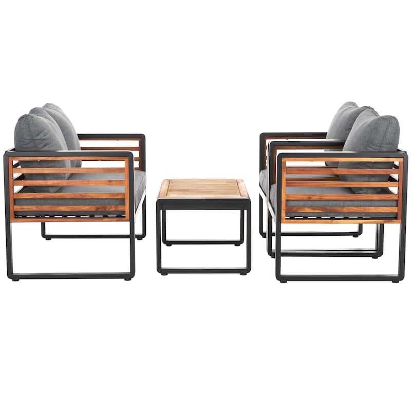 SAFAVIEH Outdoor Vesta Solid Wood 4-Piece Conversation Set - 48"W x 26"D x 26"H