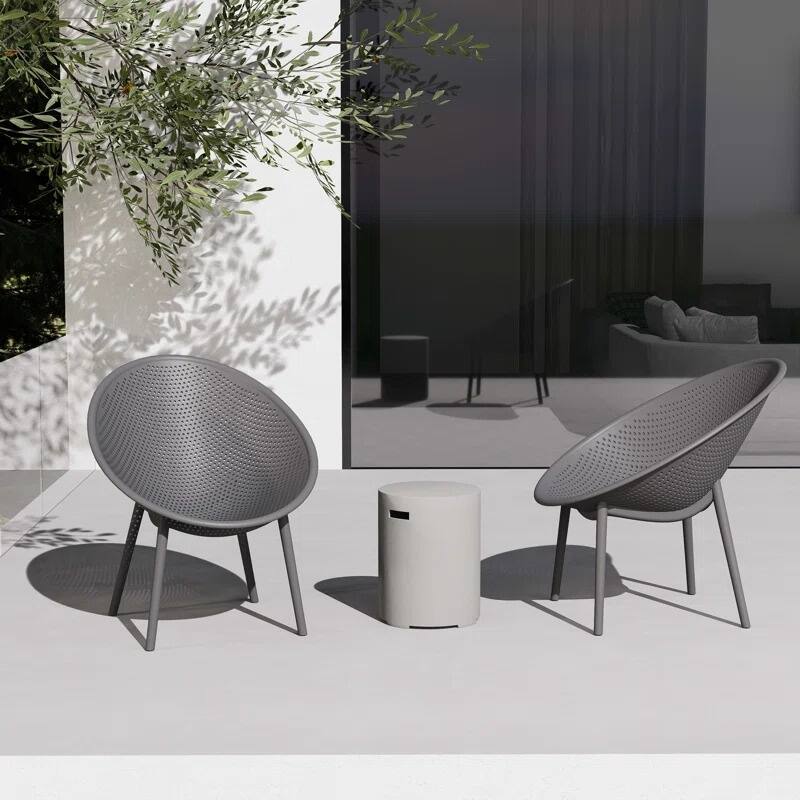Set of 2 Modern Plastic Lounge Chair Plastic Legs with Polka Dots Spot Breathable for Patio Outdoor or Indoor Use