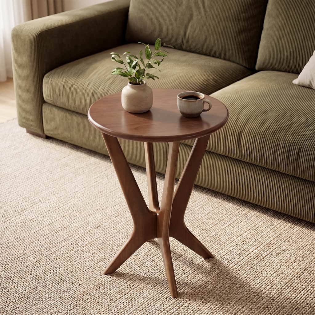 Vintage Round Side Table, 19.69-Inch Solid Wood End Table with Smooth Glossy Top, Bedside Table for Small Spaces and Living Room