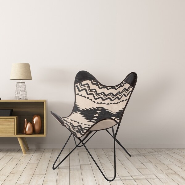 Spitiko Homes Handmade Canvas Butterfly Chair with genuine leather Ikat 29 X29 X33 Bed Bath Beyond 33361954