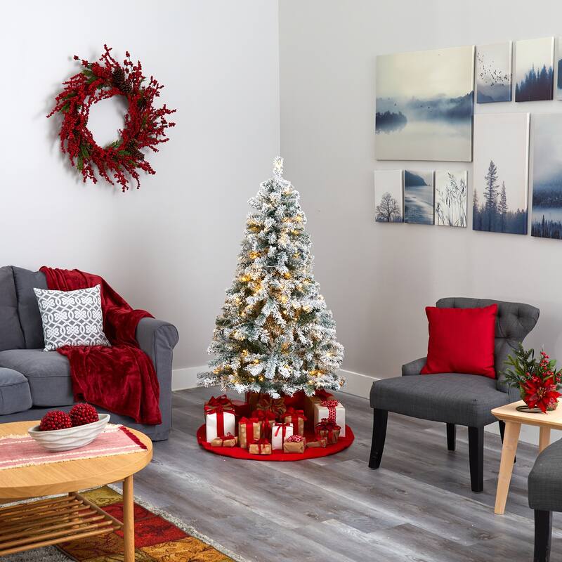 5ft. Flocked Spruce Artificial Christmas Tree with 150 Clear LED Lights - Snowy Holiday X-Mas Glow