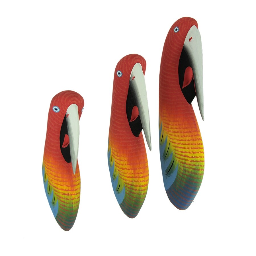 Shop Red Wood 3d Tropical Parrot Head Wall Hanging Set Of 3 Free