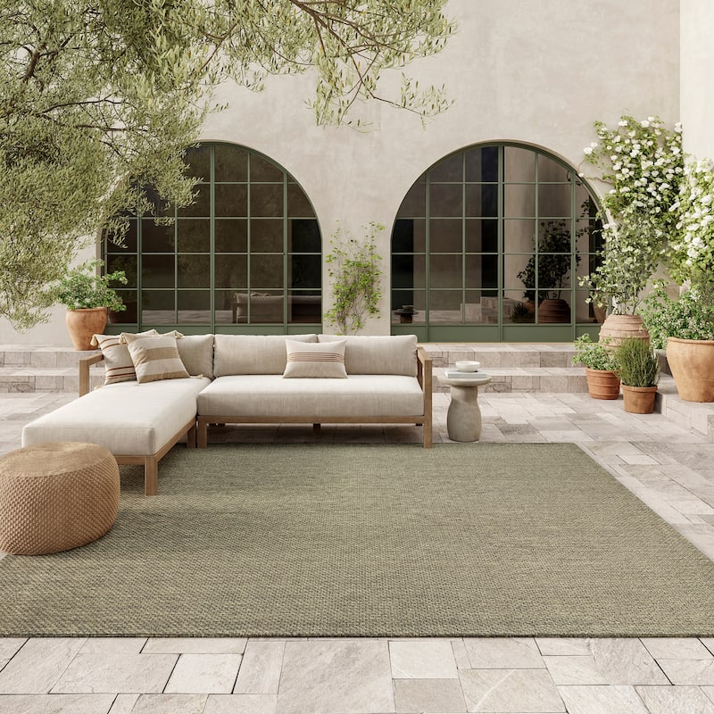 Nourison Tulum Indoor/Outdoor Solid Area Rug - 9' x 12' - Olive