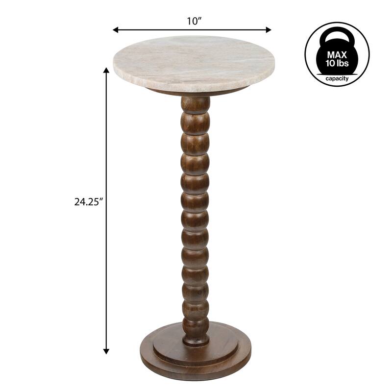 Monroe 24.25″ Farmhouse Spindle Wood Drink & End Table w/ White Marble Top, By JONATHAN Y