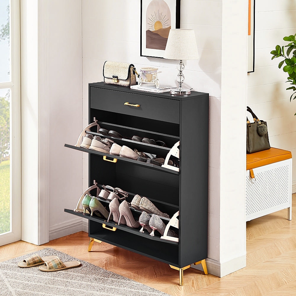 Wood Modern Shoe Cabinet with Flip Top Drawers White