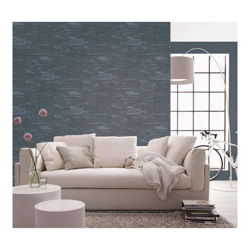 Marburg Rheta Charcoal Stone Wallpaper - 20.5 x 396 x 0.025