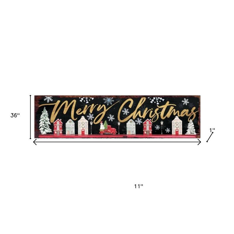 HomeRoots 36" Black Gold And Red Solid Wood Merry Christmas Decorative Sign