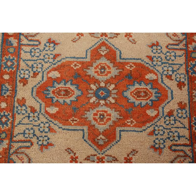 Hand Knotted Oriental 100% Wool Carpet Transitional Medallion Peach Oushak Area Rug - 5' 11'' X 2' 6''