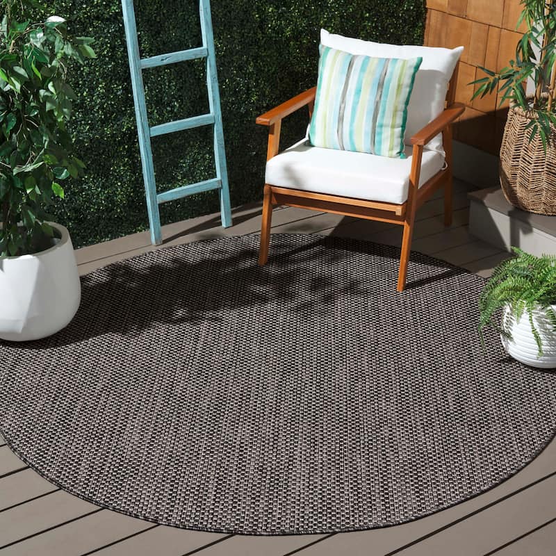 SAFAVIEH Courtyard Jonell Indoor/ Outdoor Patio Backyard Rug - 10' Round - Black/Beige