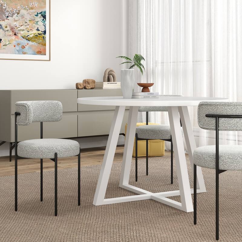 Modern Dining Set with Round Table & Boucle Chairs