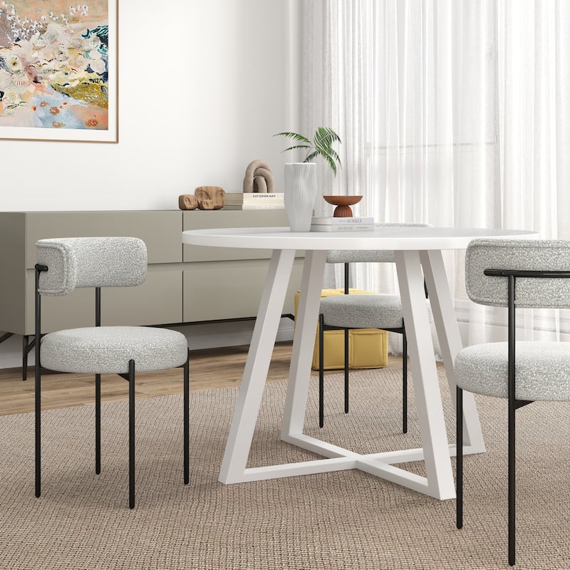 Roundhill Durban 5-Piece Round Dining Set, Trestle Dining Table with 4 Boucle Chairs