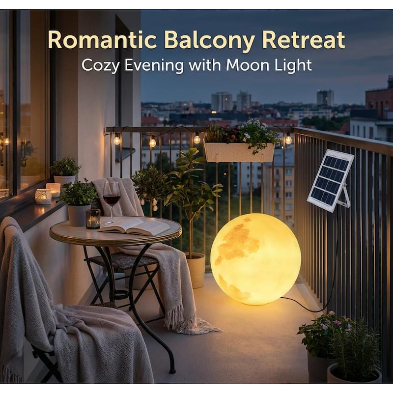 15.7" Indoor/Outdoor Solar Powered Glowing Moon Light - 15.7 inch - 15.7 inch