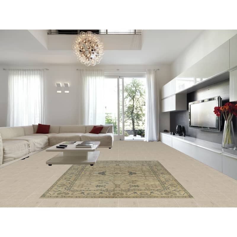 Earth Tone Oushak Style Area Rug Handmade Beige Floral Wool Carpet - 7'9" x 9'10"