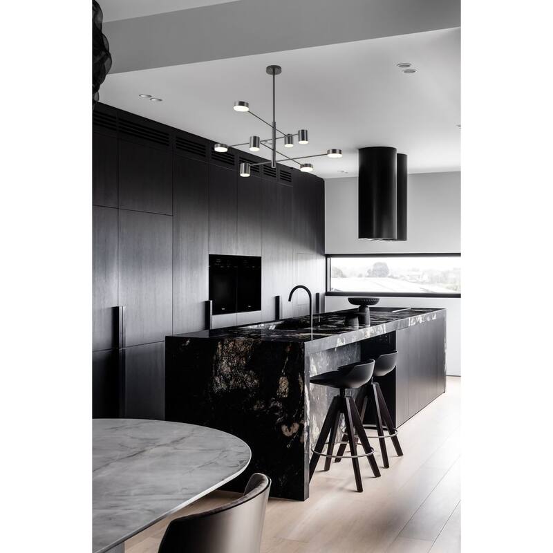 8 Light Black Metal LED Lighting With Acrylic Shades