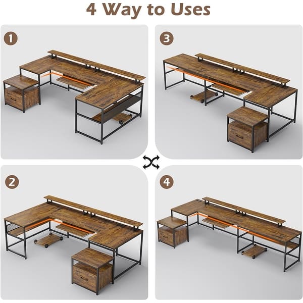 U Shaped Desk Reversible L Shaped Home Office Desk File Drawer - Bed ...