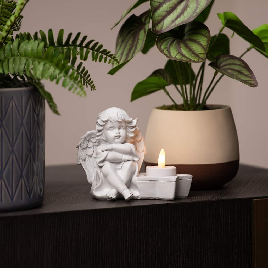 Cherub Angels Flameless Tealight Candle Holders - 5.5" - Set of 4