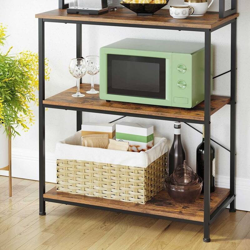 Baker's Rack, Microwave Oven Stand, 6-Tier Kitchen Utility Storage Shelf, 6 Hooks and Metal Frame - 31.5" x 15.7" x 65.7"