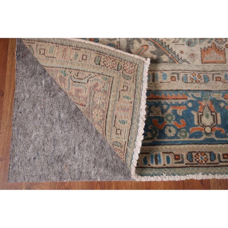 Blue Distressed Tabriz Vintage Persian Rug Hand-Knotted Wool Carpet - 8'1" x 11'2"
