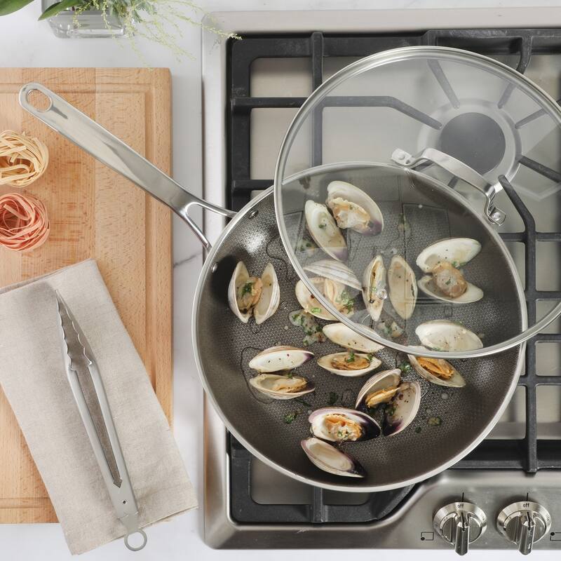 Martha Stewart Badgley Hybrid Nonstick 12 Inch TriPly Stainless Steel Large Fry Pan With Lid & Stay Cool Handle