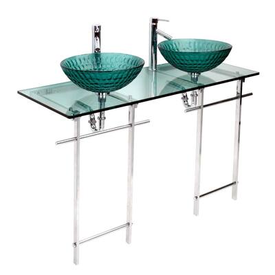 Double Glass Console Sink Deluxe Bathroom Combo Chrome Renovators Supply