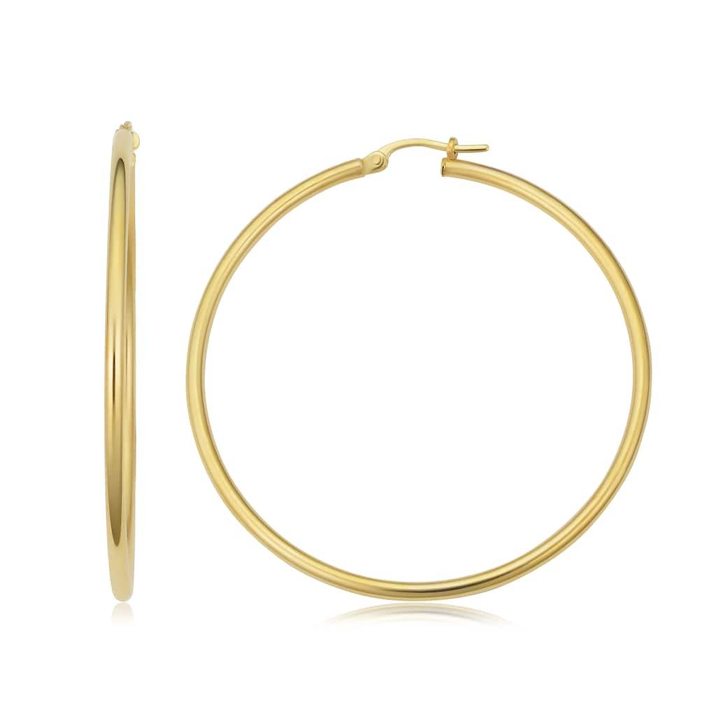 Joelle Collection Gold Earrings 14K Yellow Gold 2x50 MM