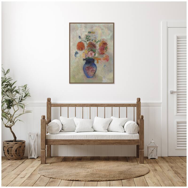 Kate and Laurel Large Vase with Flowers 1912 Odilion Redon by Nostalgia Prints Framed Canvas Wall Art Print