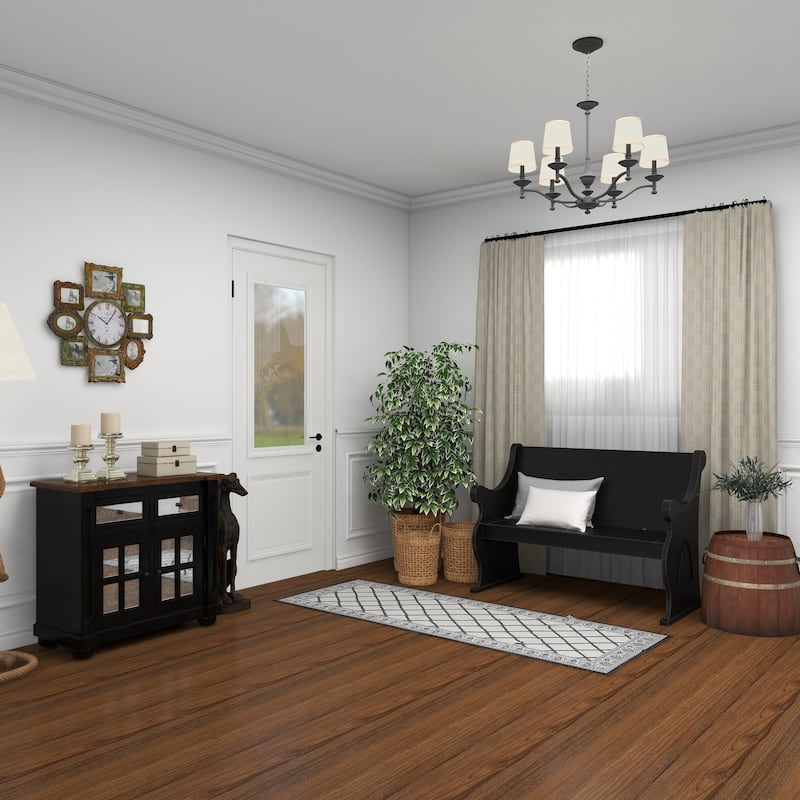 Black Wood Storage Bench with Scrolled Armrests