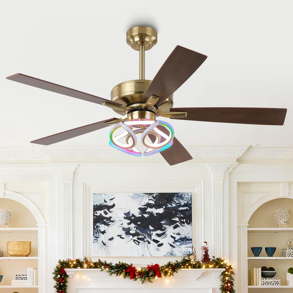 52" Modern Gold Smart Dimmable RGB Ceiling Fan with Light and Remote and App Control