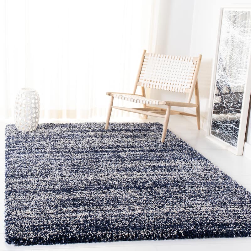SAFAVIEH Hudson Shag Justine Modern 2-inch Thick Rug - 4' x 6' - Navy/Ivory - Rectangle