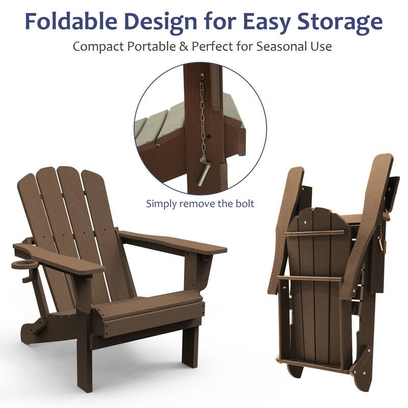 Domi Folding Adirondack Chair,Wooden Textured with Cup Holder,HDPE