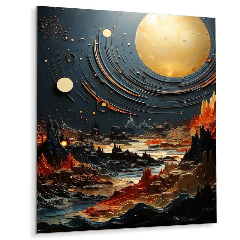 Designart "Celestial Golden Planet In Solar System II" Space Planet Gold Metal Art - Astronomy & Space Metal Art Work