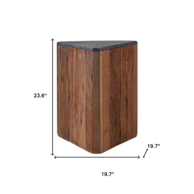 HomeRoots 24" Natural And Charcoal Reclaimed Wood And Stone Block End Table - 19.70 in. x 23.60 in. x 19.70 in.