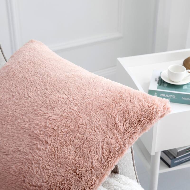 Decorative Rabbit Fauxfur Square Pillow Covers 4 Piece, NO INSERT
