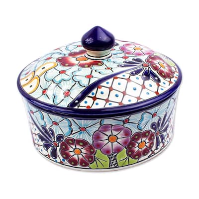 Novica Handmade Colors Of Mexico Ceramic Tortilla Server