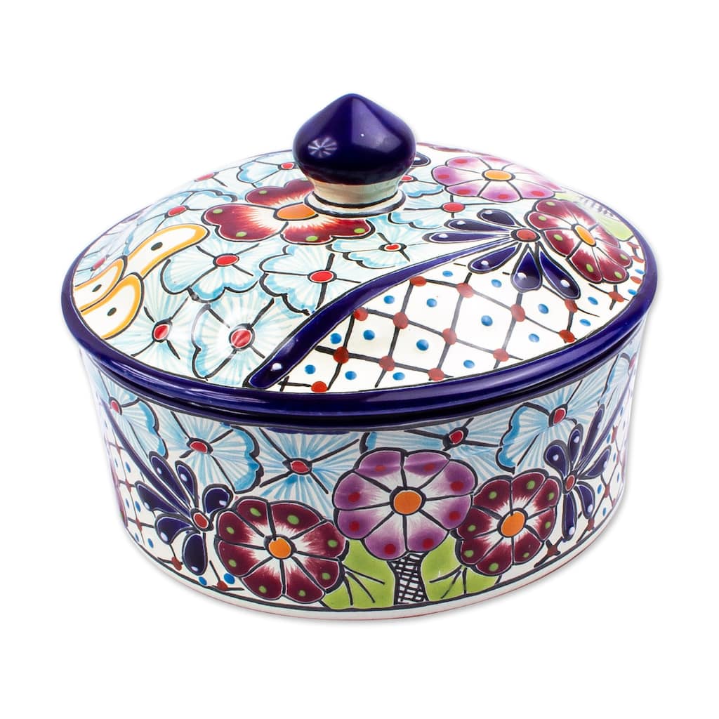 Novica Handmade Colors Of Mexico Ceramic Tortilla Server