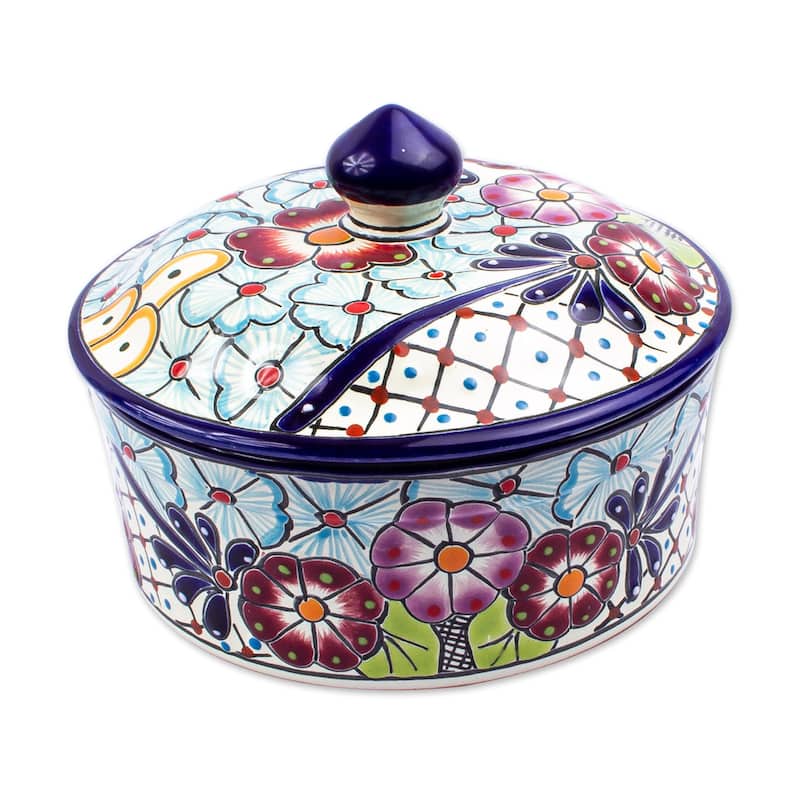Novica Handmade Colors Of Mexico Ceramic Tortilla Server