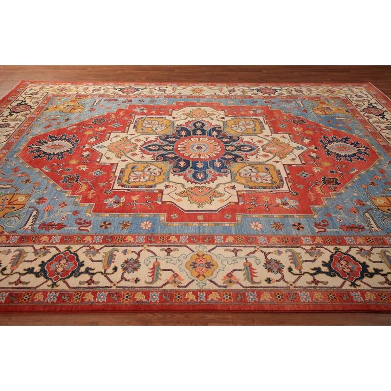 Vegetable Dye Heriz Serapi Area Rug Handmade Orange Wool Carpet - 9'2" x 11'10"