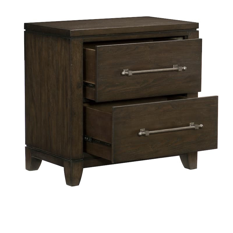 1pc Nightstand of 2 Drawers Dark Brown Finish