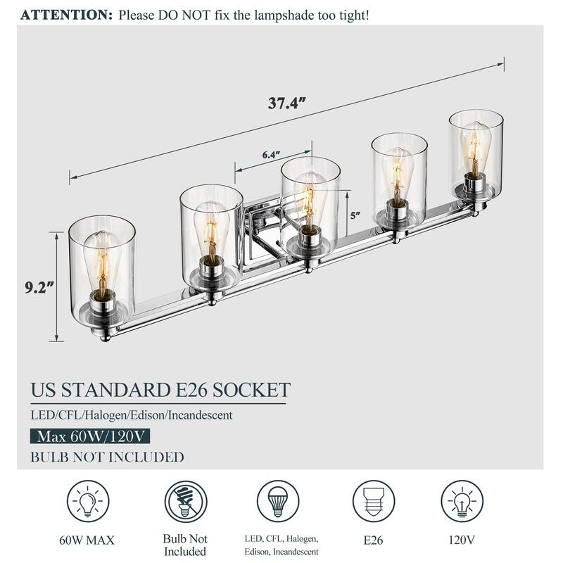 Bathroom Vanity Light,Wall Sconce Lamp Over Mirror with Clear Glass Shade
