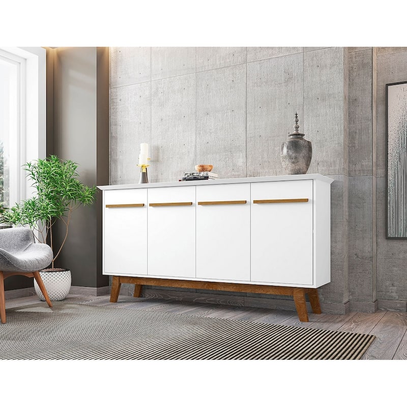 Yonkers 62.99 Sideboard with Solid Wood Legs and 2 Cabinets in Off White and Cinnamon - White
