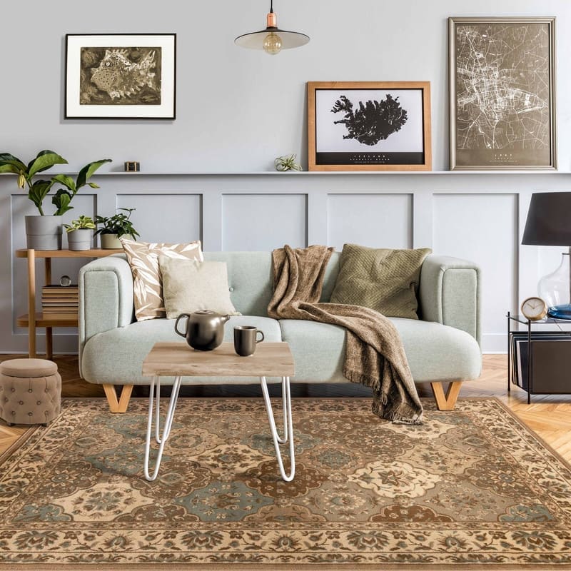 Superior Palmyra Traditional Floral Medallion Indoor Runner or Area Rug - 5' x 8' - Beige
