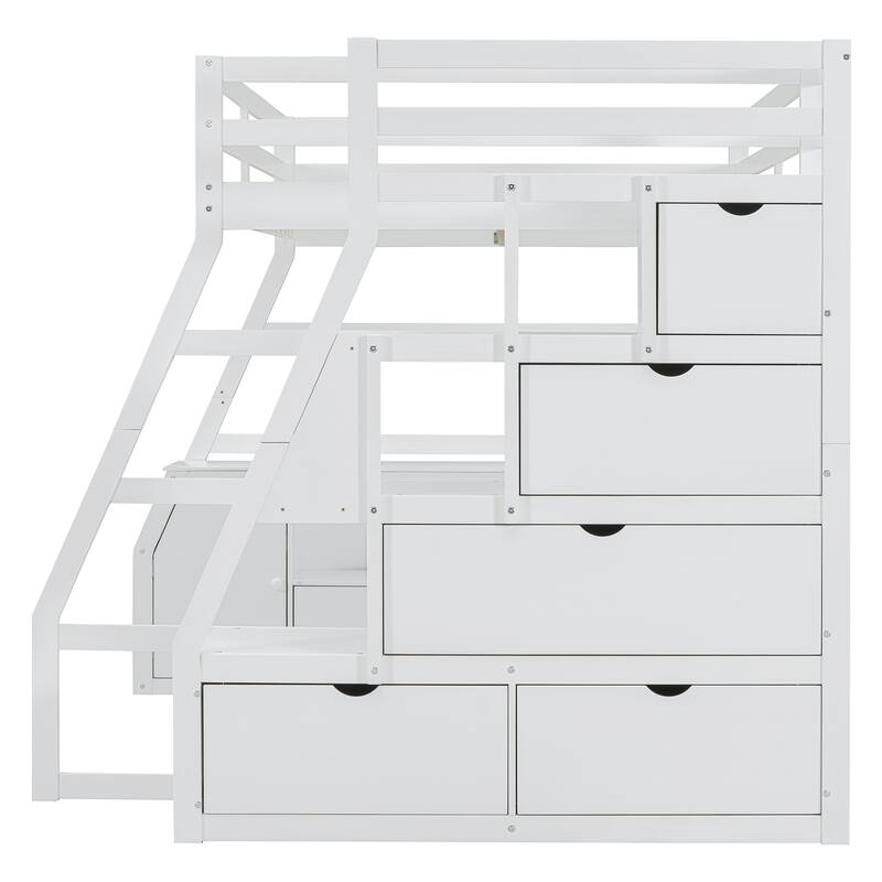 Roomfitters Full Size Loft Bed with 7 Drawers, 2 Shelves and Desk, White