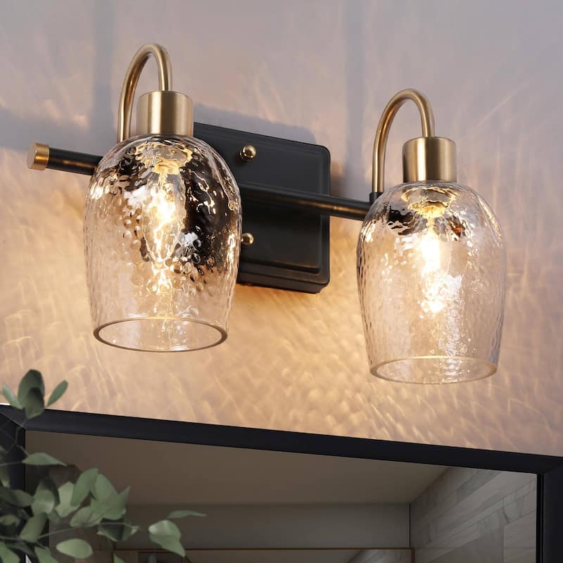 Modern 1/2/3/4-Light Bathroom Vanity Light Black Gold Wine Glass Wall Sconces - 2-Light
